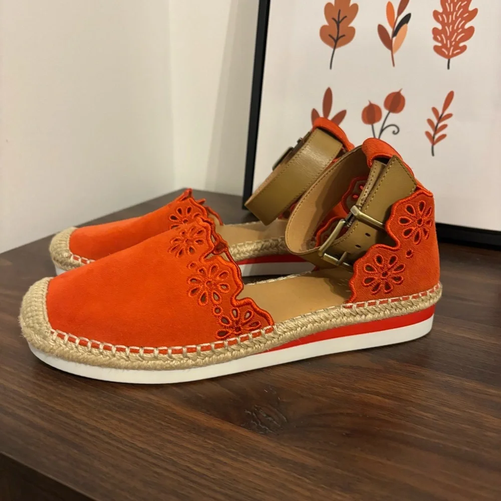 Crown Vintage Brixie Red Orange Espadrille Wedge Sandals with Ankle Strap - Picture 2 of 11